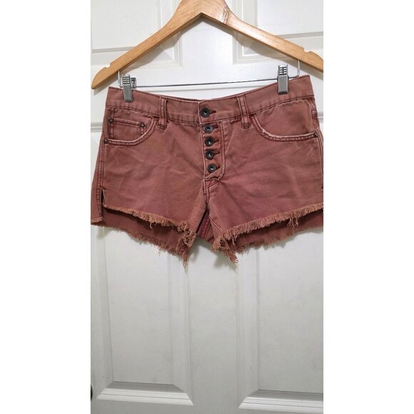 Free People Womens High-Rise Button-Fly Frayed Hem Shorts Size 25 Rust Brown Cot - Picture 2 of 6
